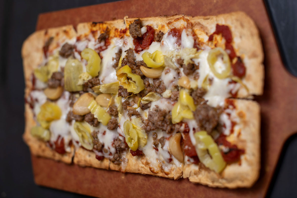Sausage and Artichoke Flat Bread 40 Below Public House